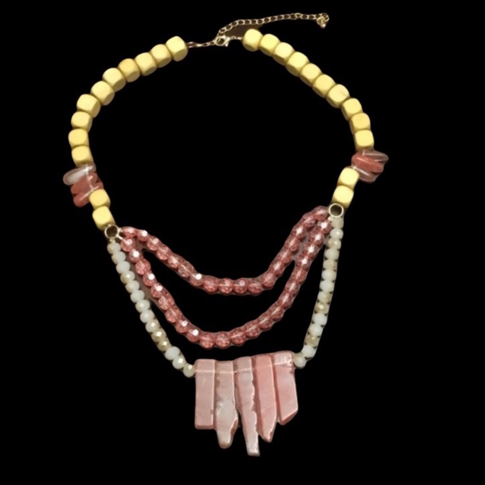 Pink & Tan beaded necklace